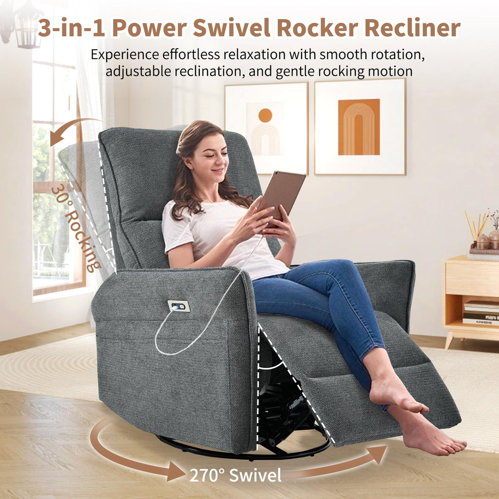 Power Swivel Rocker Recliner Chair Dark Gray N19087