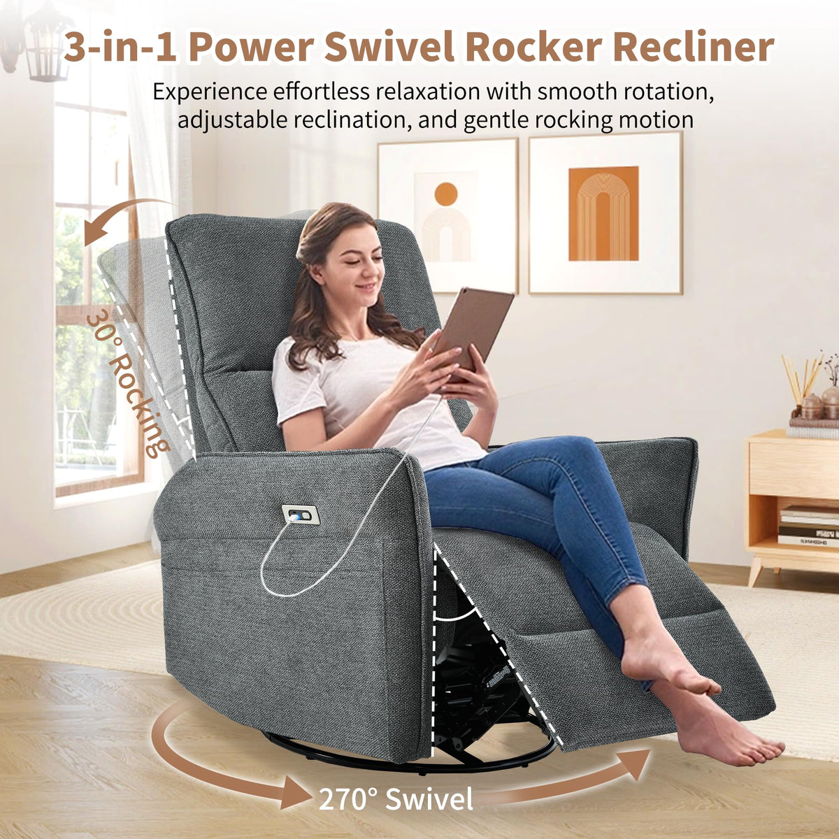 Power Swivel Rocker Recliner Chair Dark Gray N19087