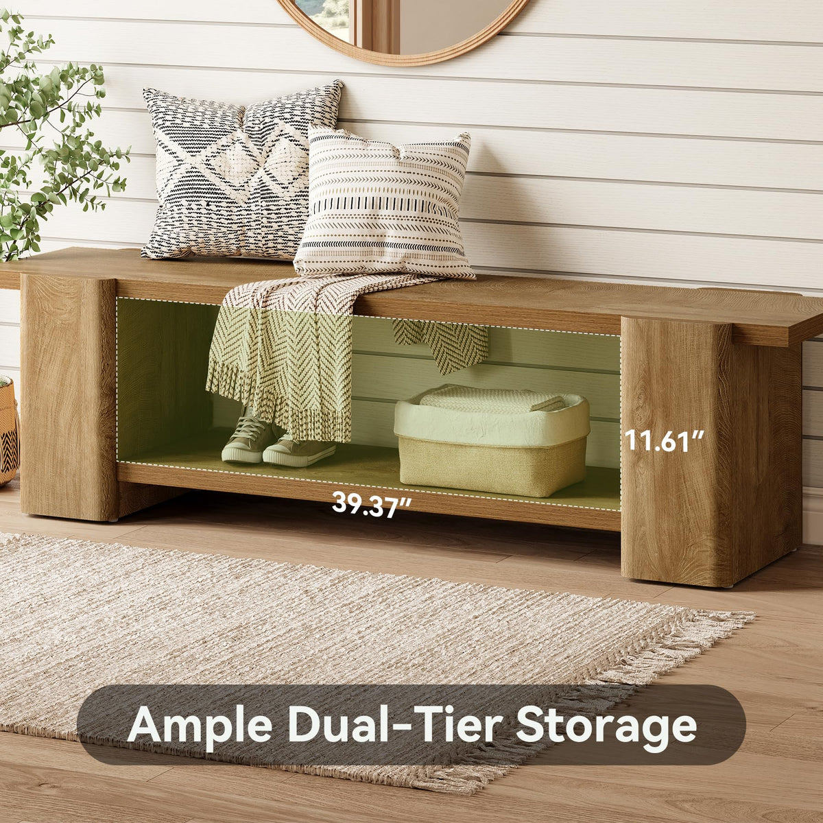 Wood Storage Bench with Shelf L3812