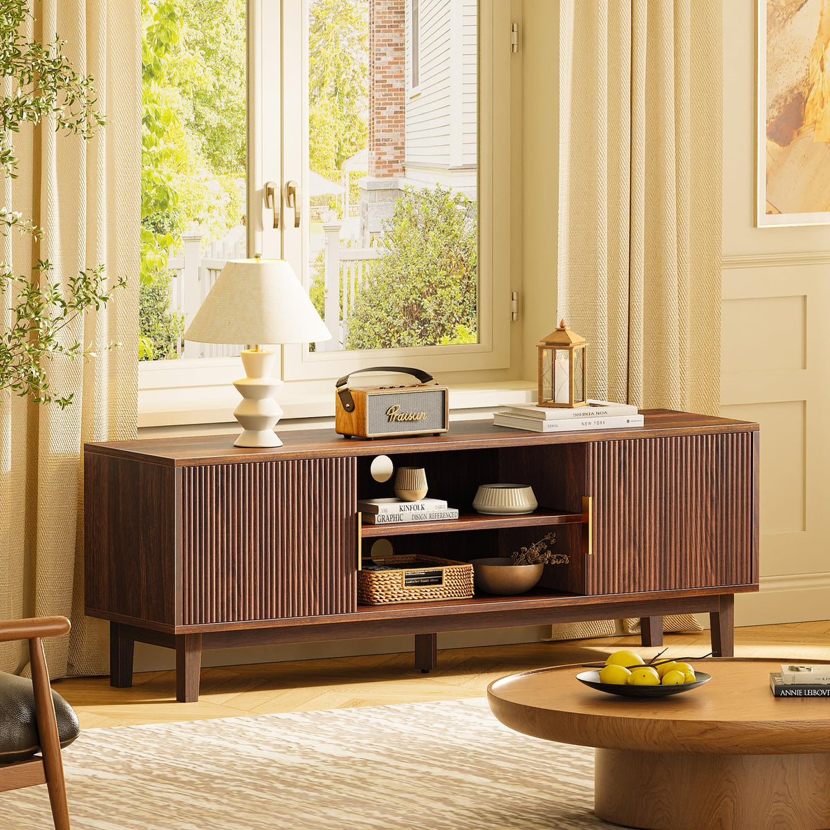 54 Inch Fluted TV Stand with Storage T644709