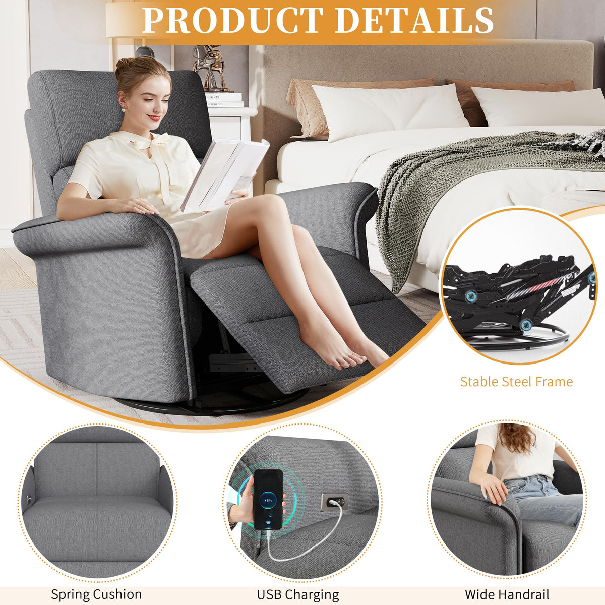 Power Swivel Rocker Recliner Chair Velvet D843421