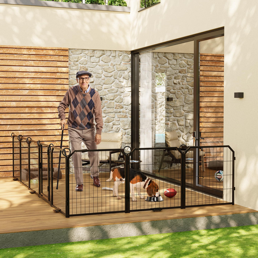 40 Inch 16-Panel Metal Dog Playpen with Door & Stakes O6470