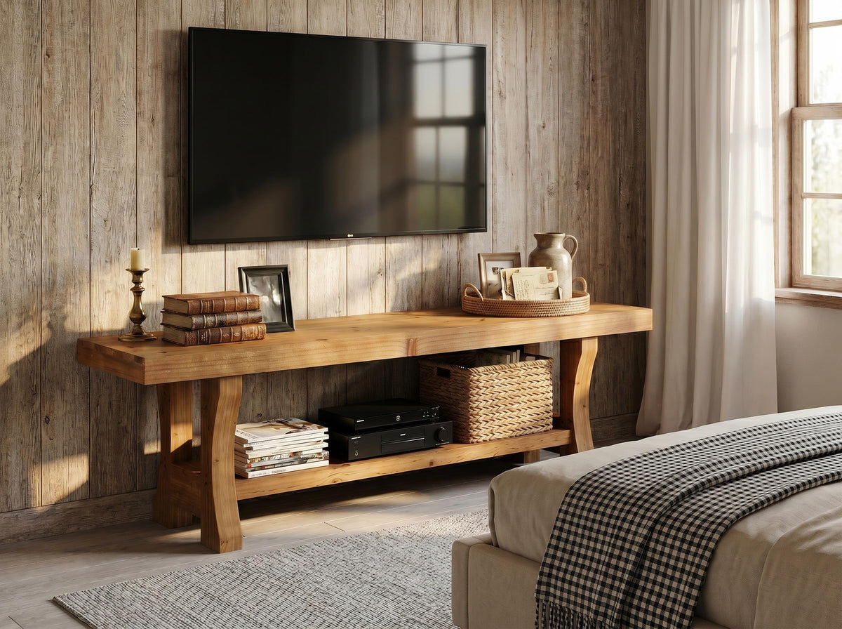 Brown Solid Wood 2-Tier TV Stand O300