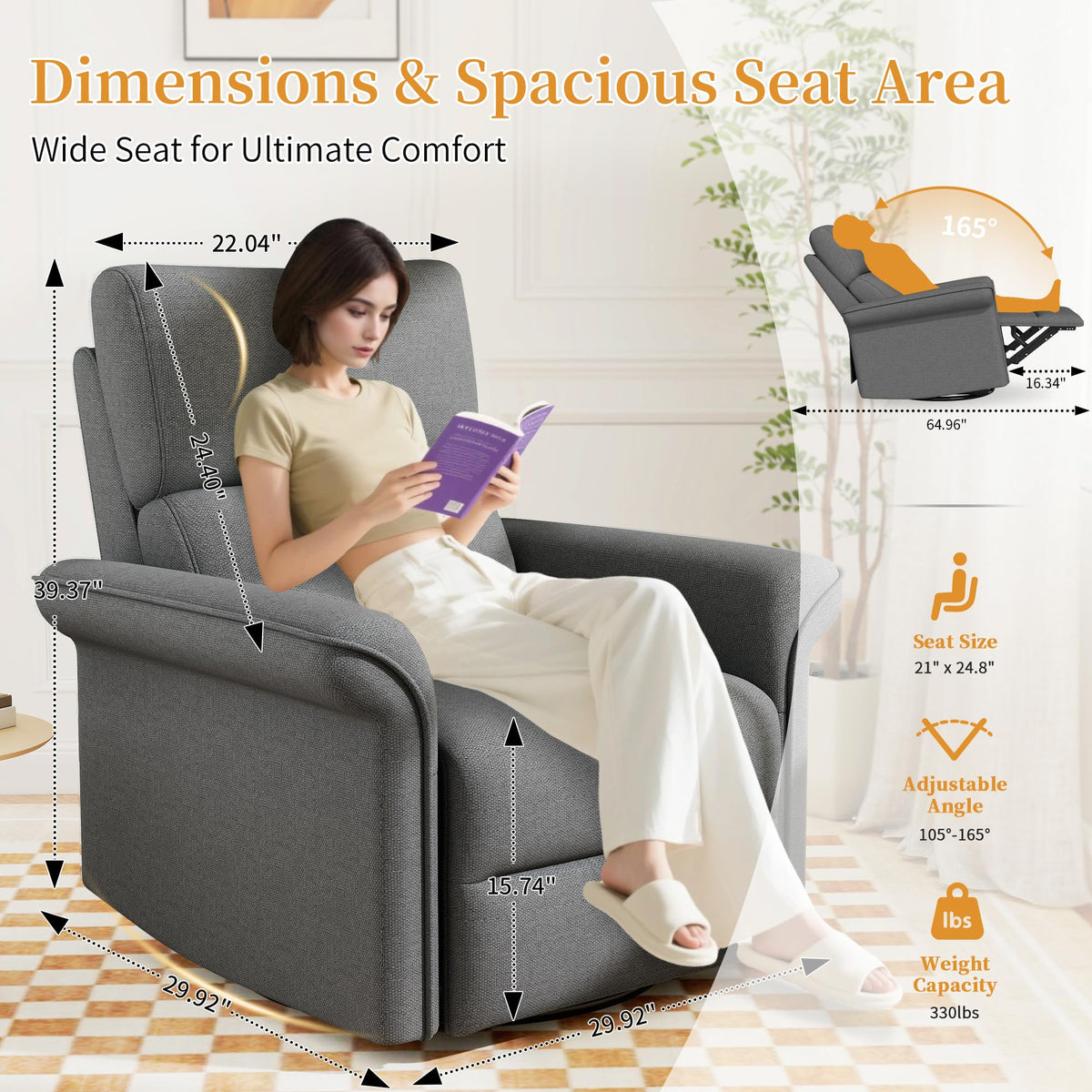 Power Swivel Rocker Recliner Chair Velvet D843421