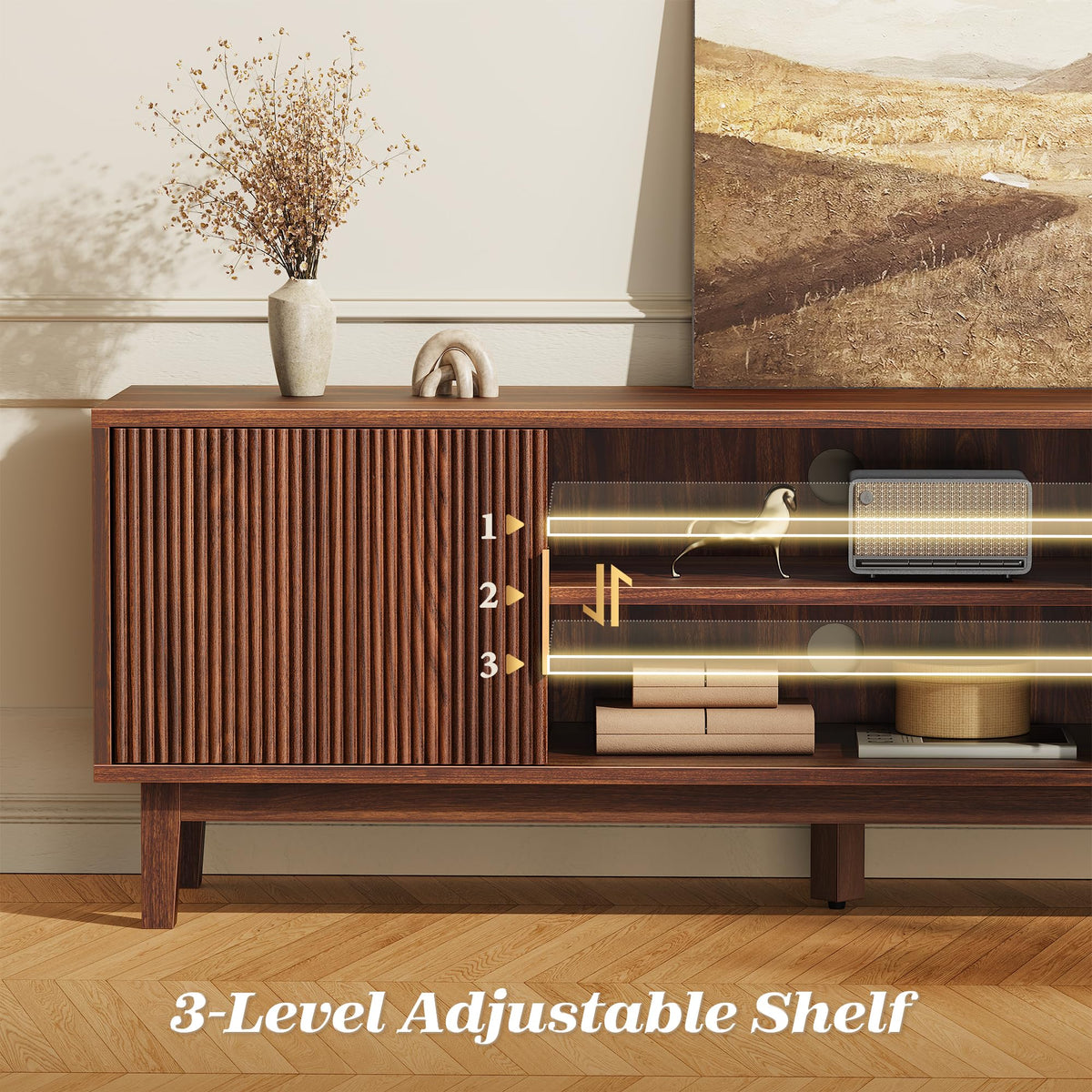 54 Inch Fluted TV Stand with Storage T644709