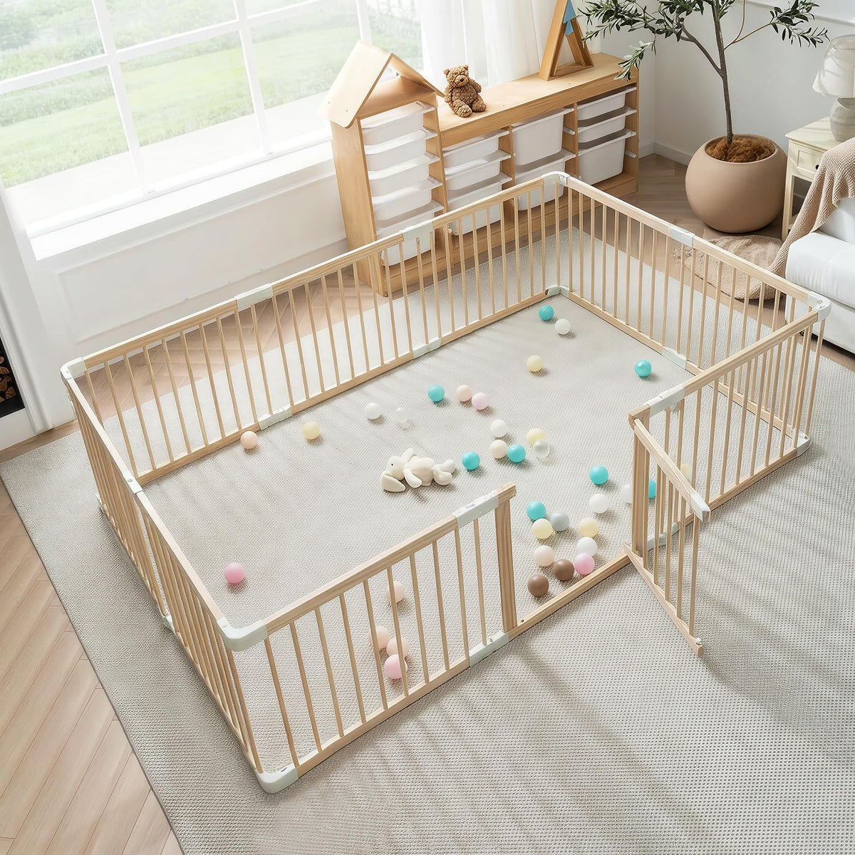 Foldable Wooden Baby Playpen with Gate I921502