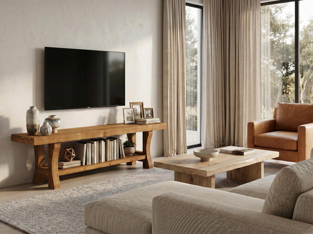 Brown Solid Wood 2-Tier TV Stand O300