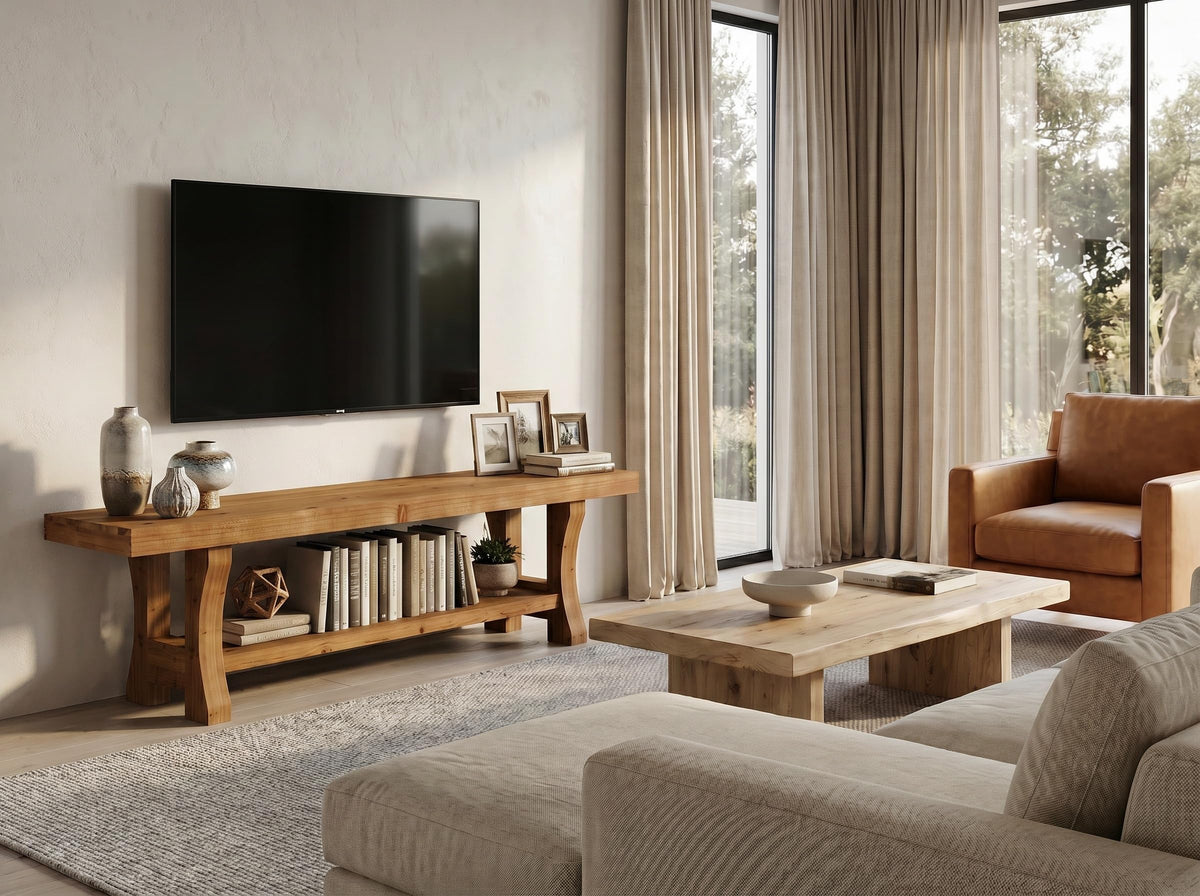 Brown Solid Wood 2-Tier TV Stand O300