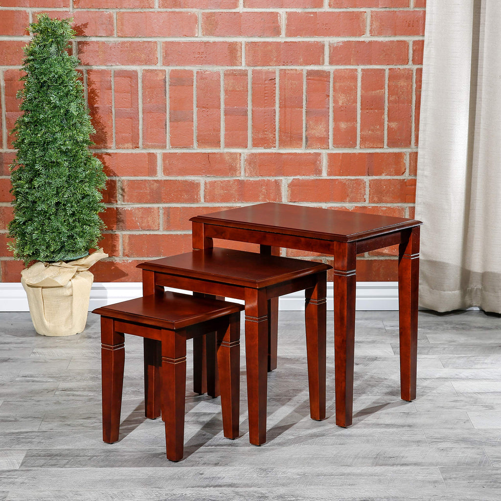 Wooden Nesting Tables Set of 3 Cherry Finish C189