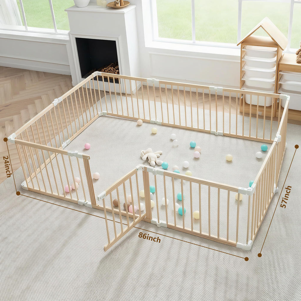 Foldable Wooden Baby Playpen with Gate I921502