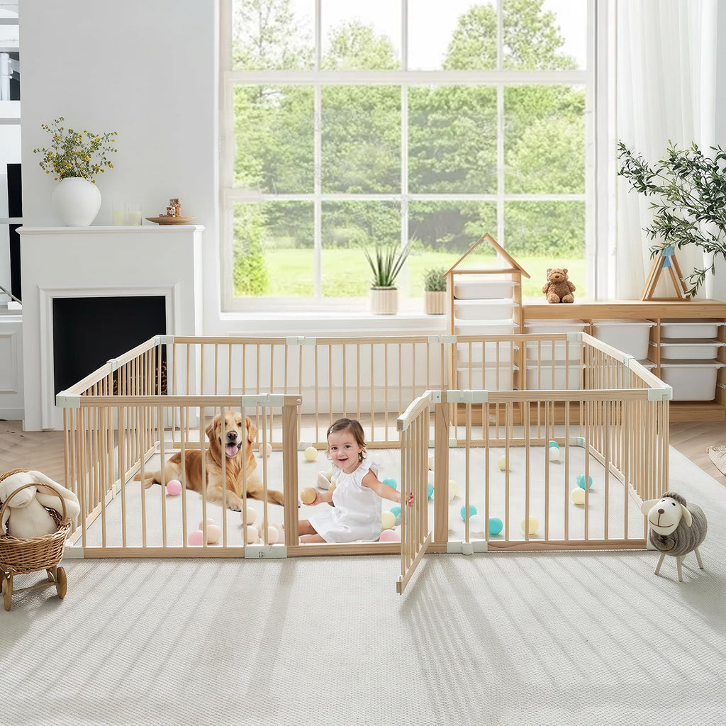 Foldable Wooden Baby Playpen with Gate I921502