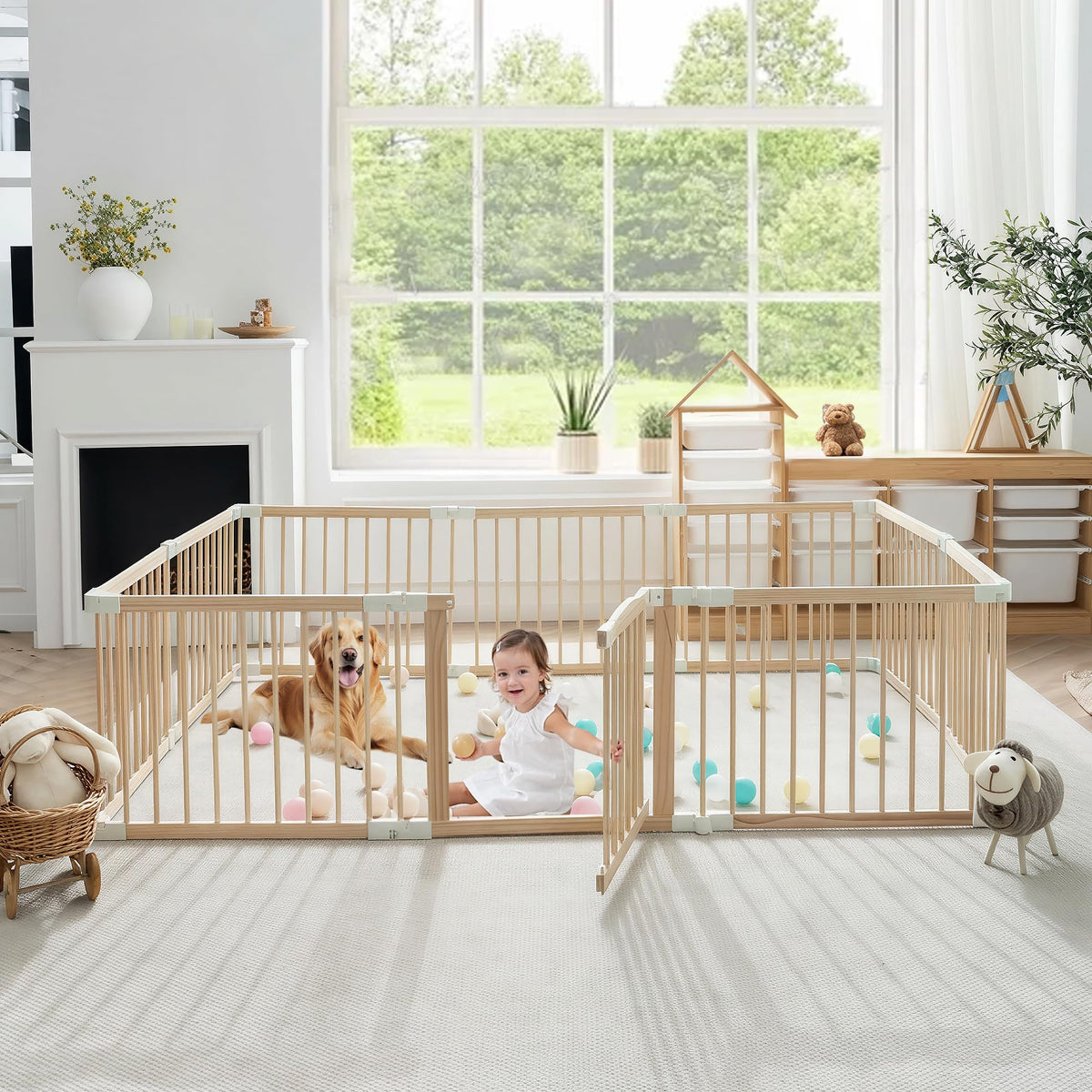 Foldable Wooden Baby Playpen with Gate I921502