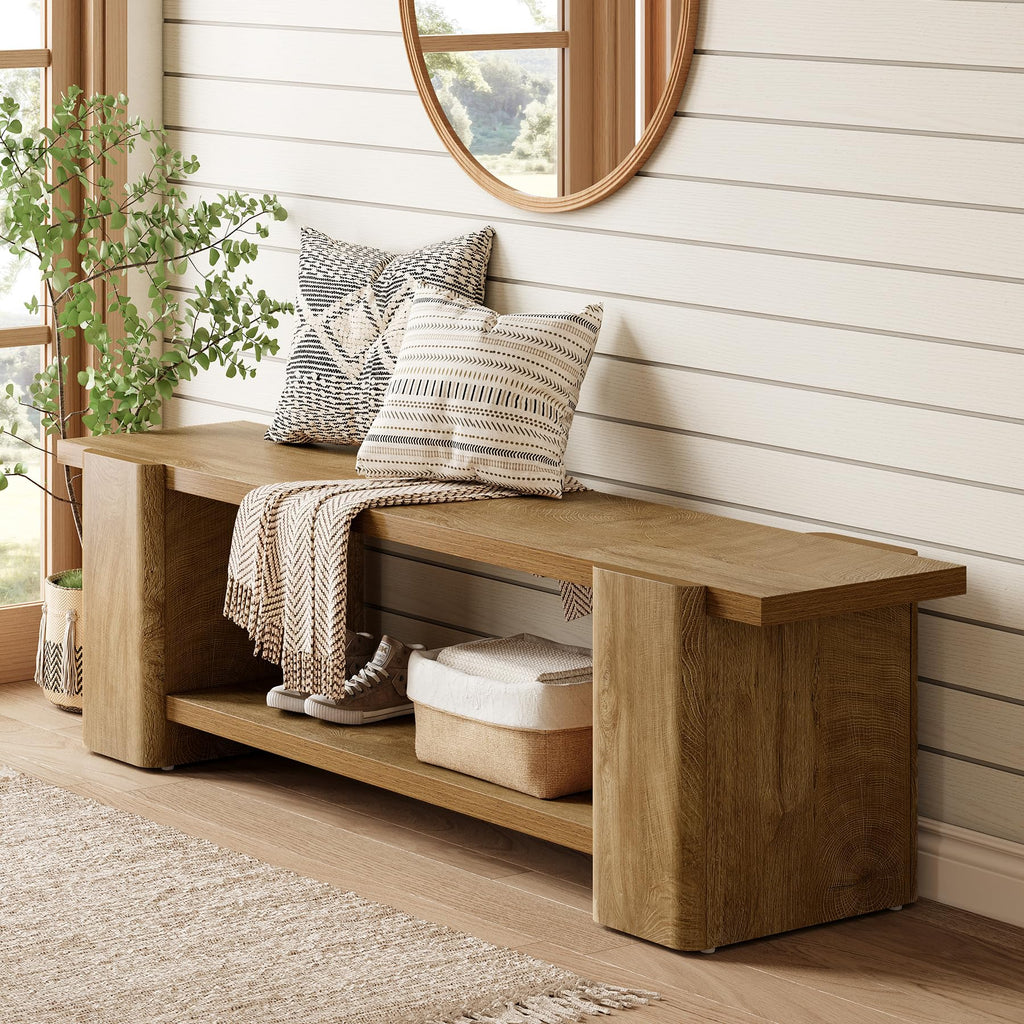 Wood Storage Bench with Shelf L3812