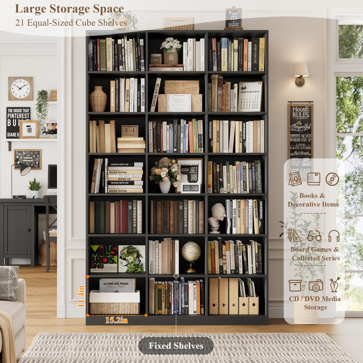 86" Triple Wide Black Bookshelf and Bookcase O591700