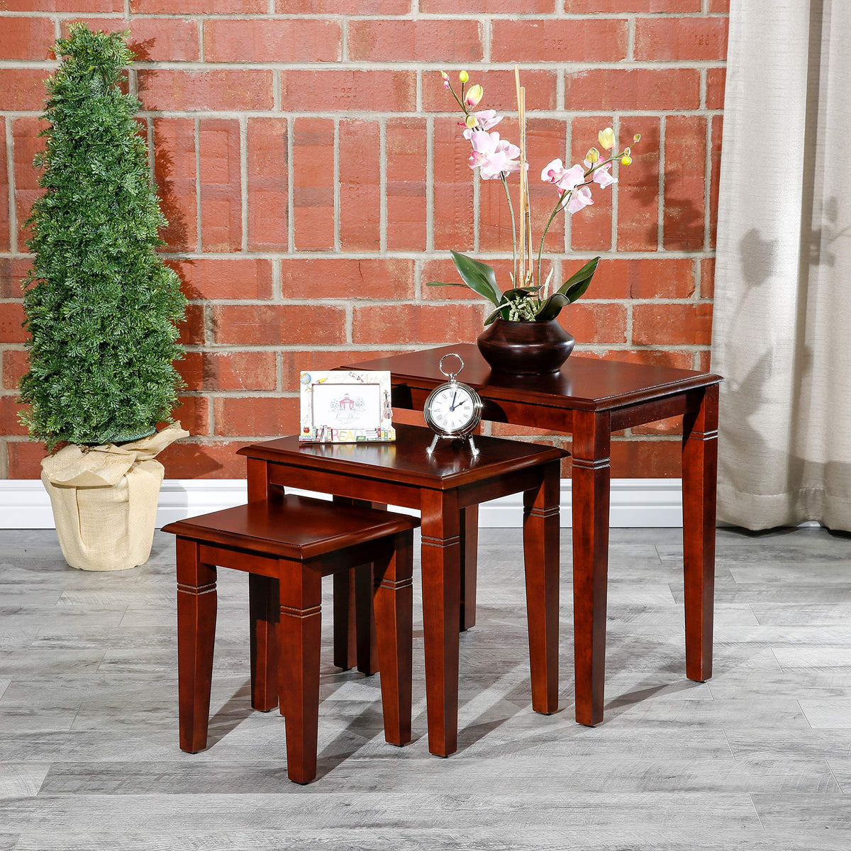 Wooden Nesting Tables Set of 3 Cherry Finish C189