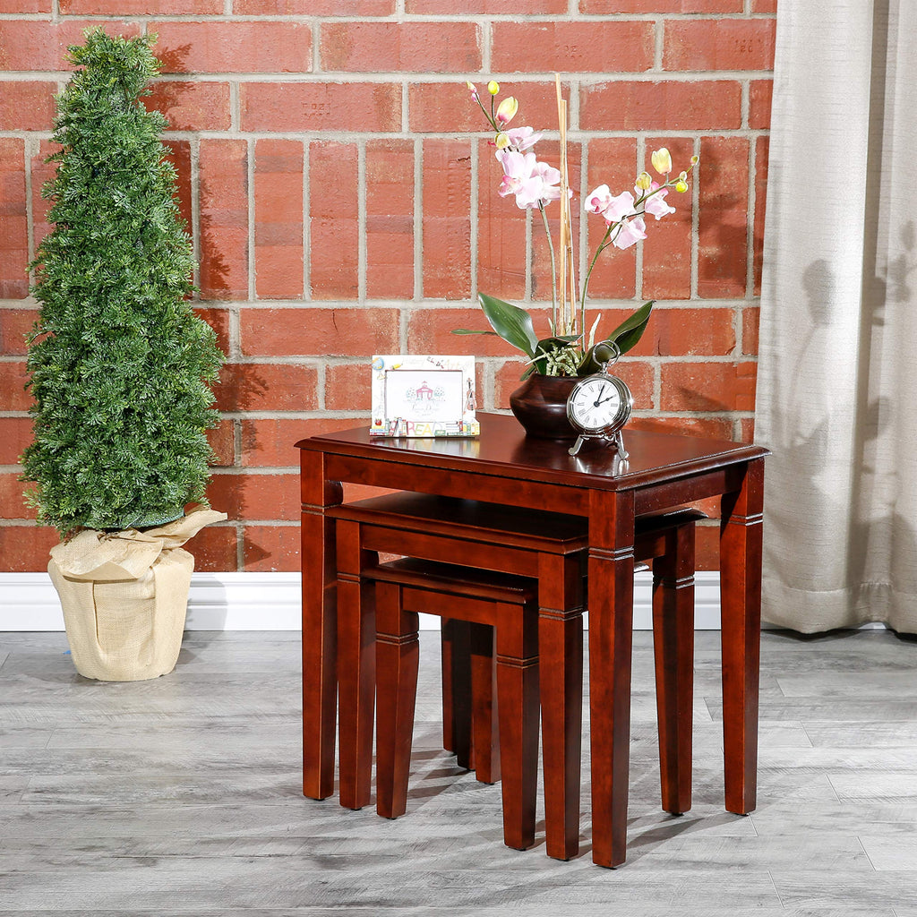 Wooden Nesting Tables Set of 3 Cherry Finish C189