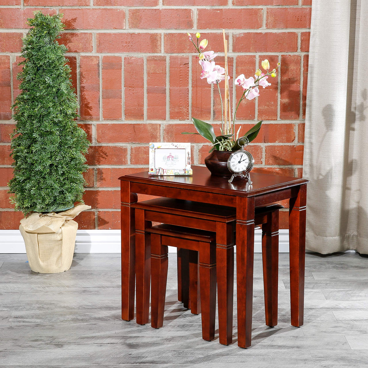 Wooden Nesting Tables Set of 3 Cherry Finish C189